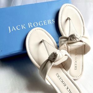 JACK ROGERS Abigail Flip Flop Flat Leather Sandals in Bone Ivory Sz 7.5M Great